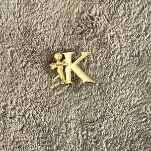 L. Razza  Angel Holding Letter K Brooch